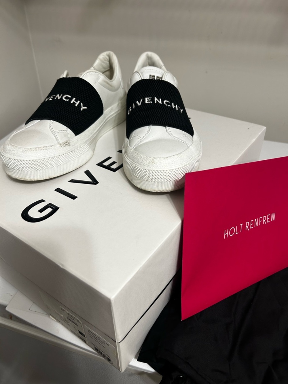 Givenchy White Leather Slip-On Sneakers with Black Logo Band